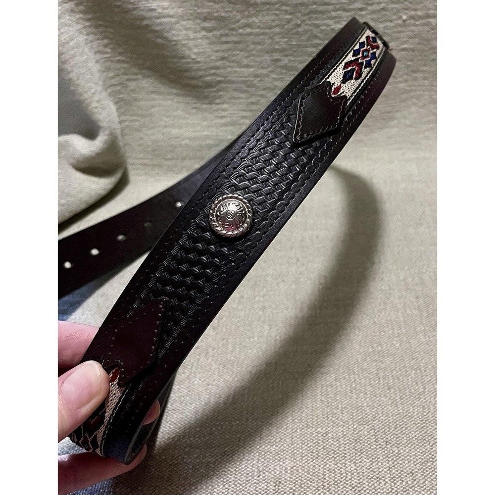 1982 Hesston Rodeo Buckle 36–38 Basketweave Blk Leather Floral Conchas Southwest - Picture 7 of 12
